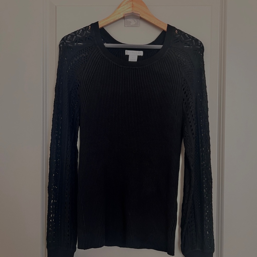 Elegant Black Women's Sweater with Lace Sleeves